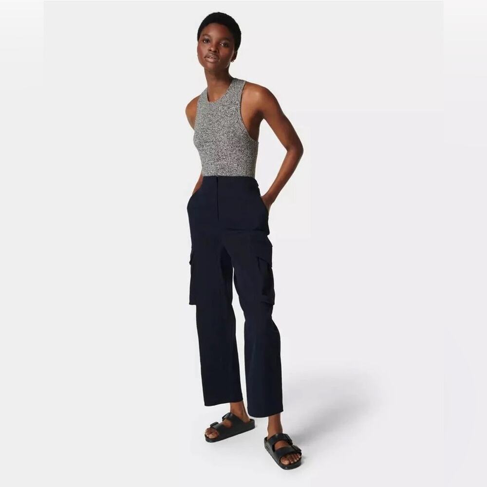 Sweaty Betty Atlas Cargo Trouser French Navy Blue Size 6 New Cotton Wool
